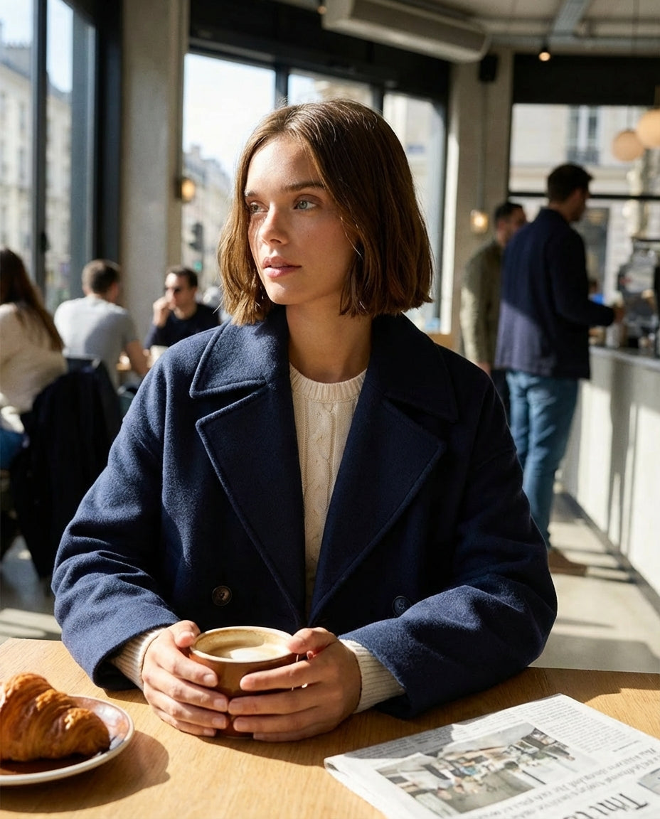 Darcy | Double Breasted Wool Blend Collared Peacoat