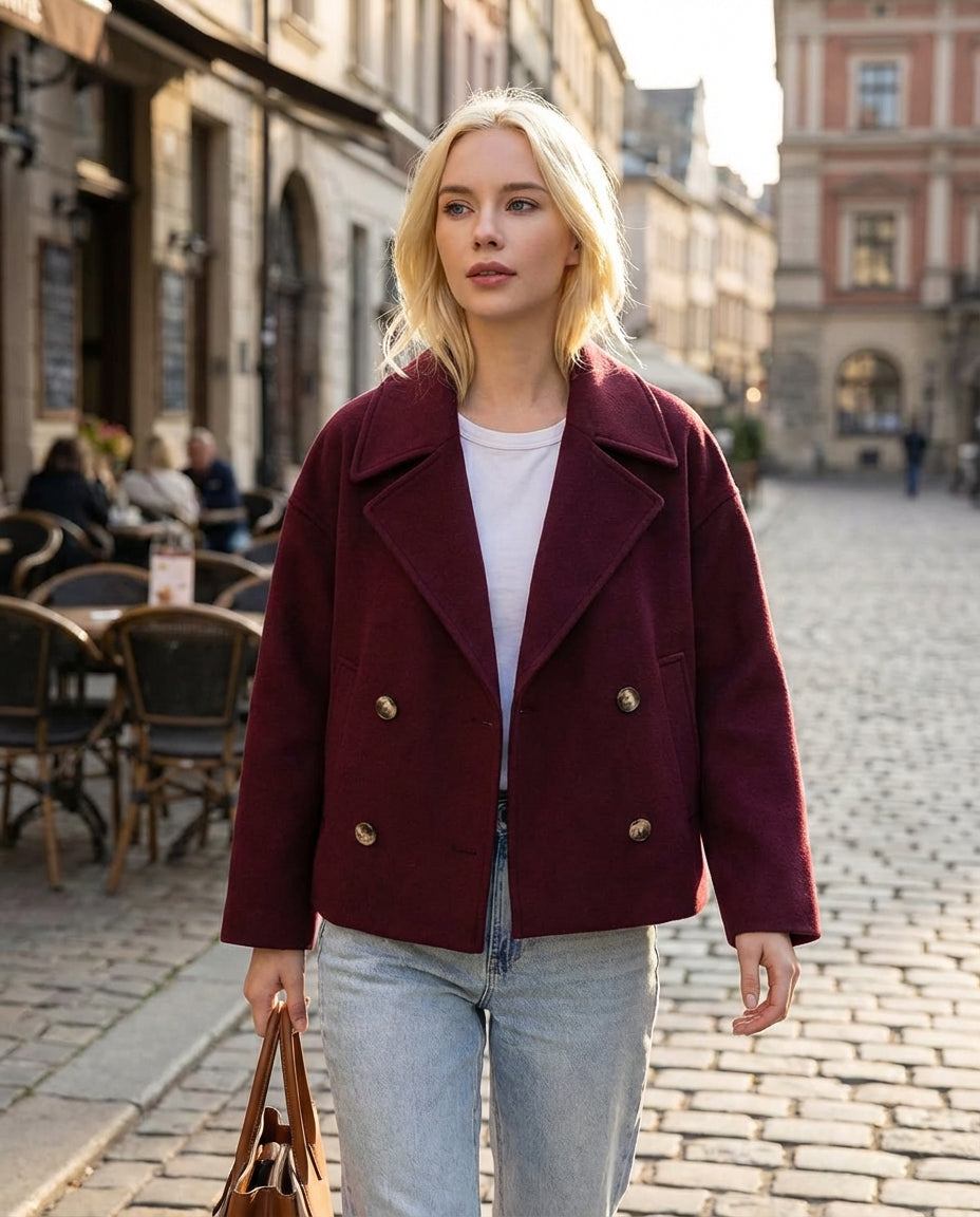 Darcy | Double Breasted Wool Blend Collared Peacoat