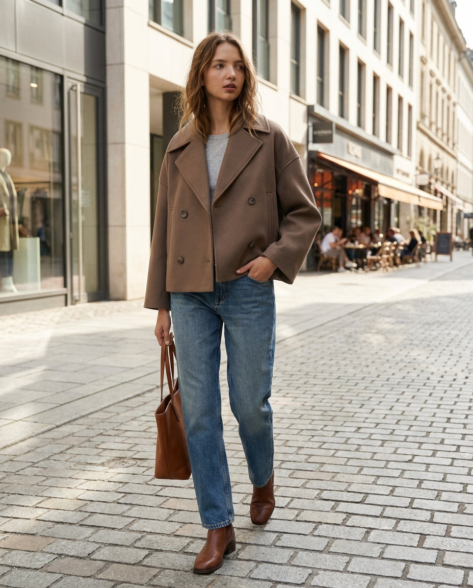 Darcy | Double Breasted Wool Blend Collared Peacoat