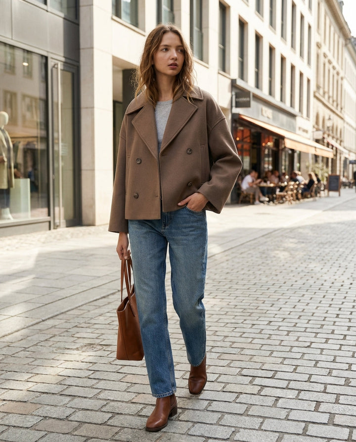 Darcy | Double Breasted Wool Blend Collared Peacoat