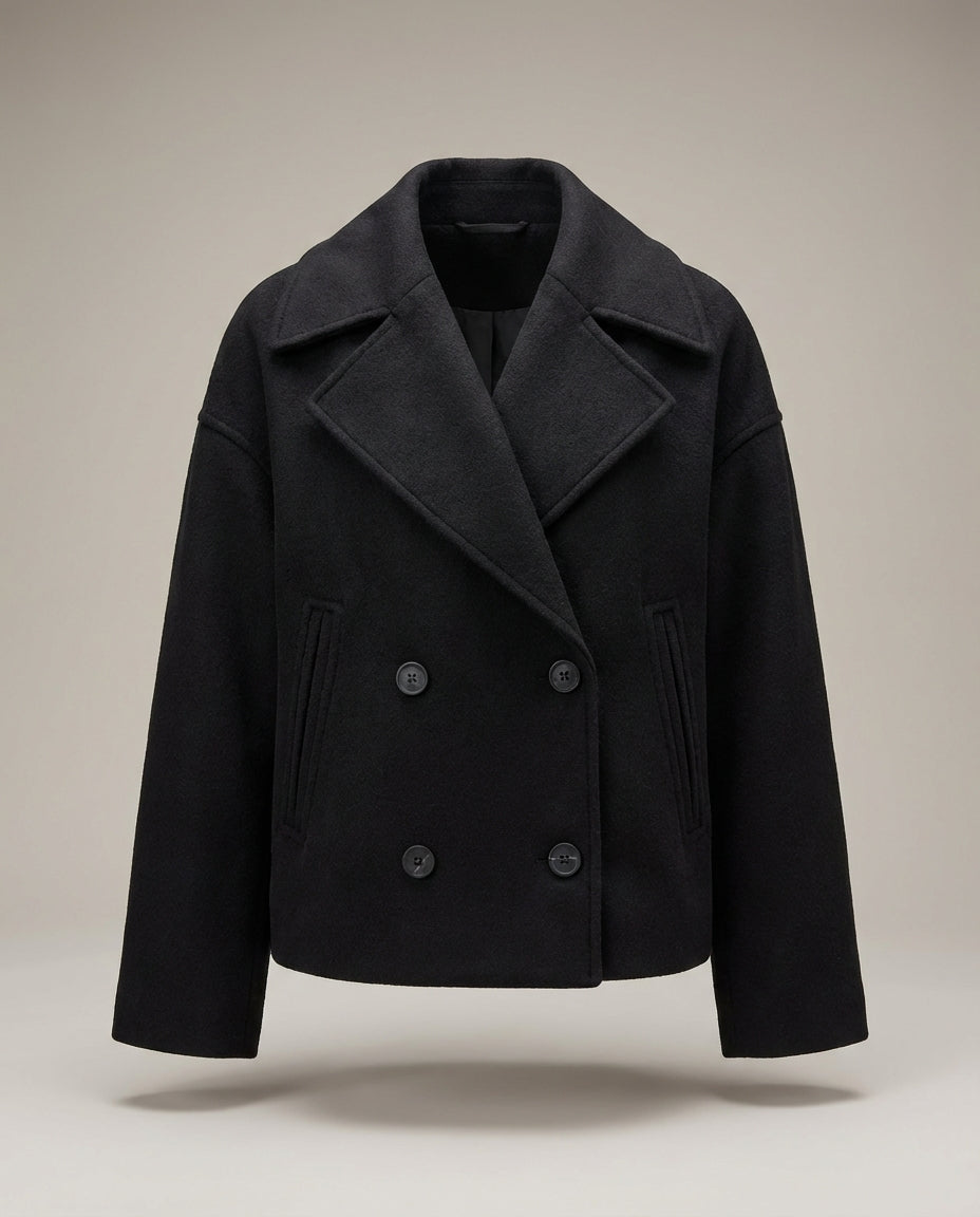 Darcy | Double Breasted Wool Blend Collared Peacoat