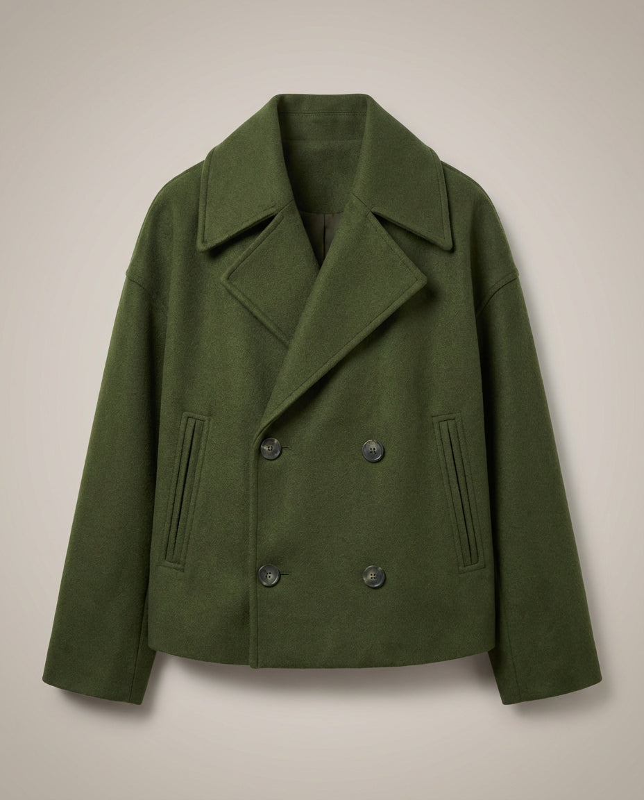 Darcy | Double Breasted Wool Blend Collared Peacoat