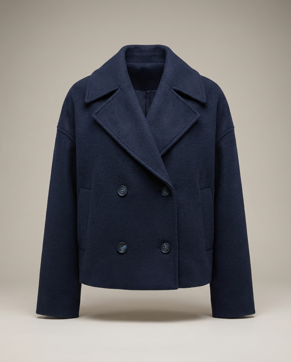 Darcy | Double Breasted Wool Blend Collared Peacoat