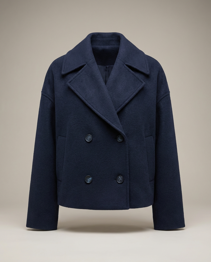 Darcy | Double Breasted Wool Blend Collared Peacoat