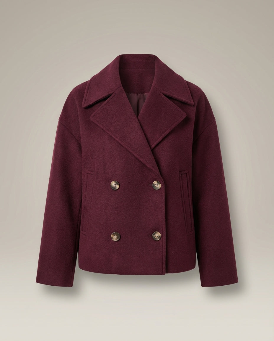 Darcy | Double Breasted Wool Blend Collared Peacoat