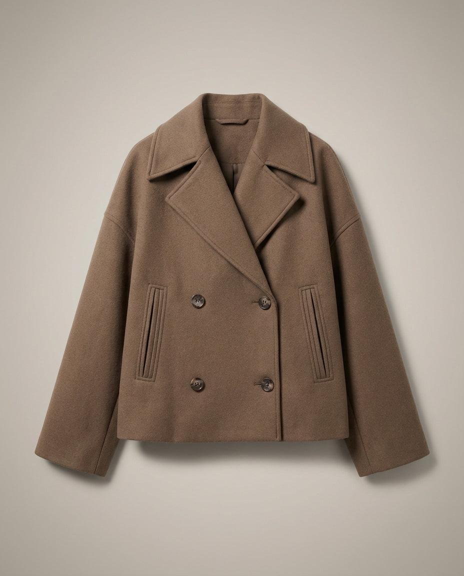 Darcy | Double Breasted Wool Blend Collared Peacoat