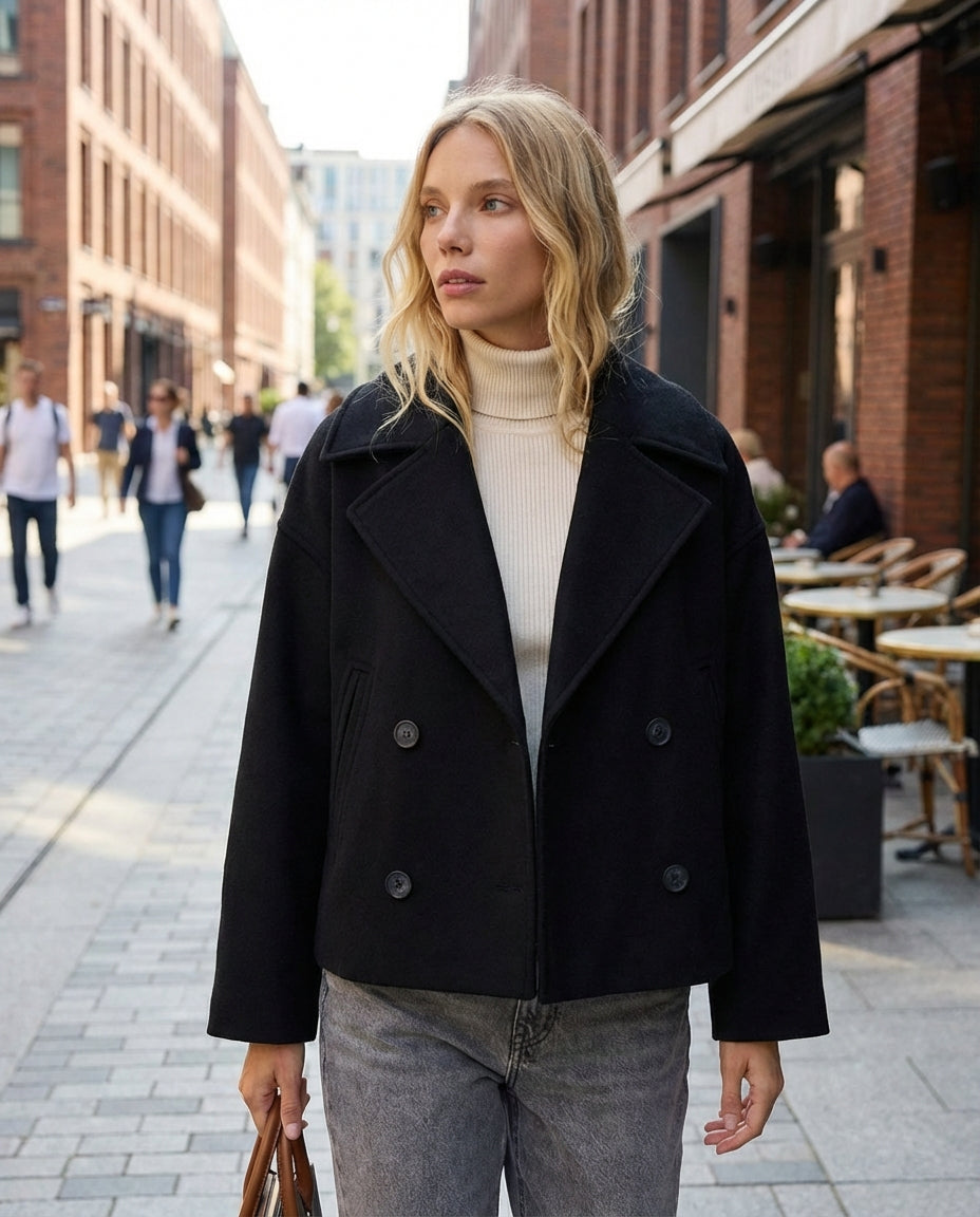Darcy | Double Breasted Wool Blend Collared Peacoat
