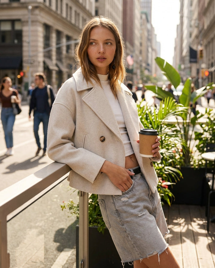 Darcy | Double Breasted Wool Blend Collared Peacoat