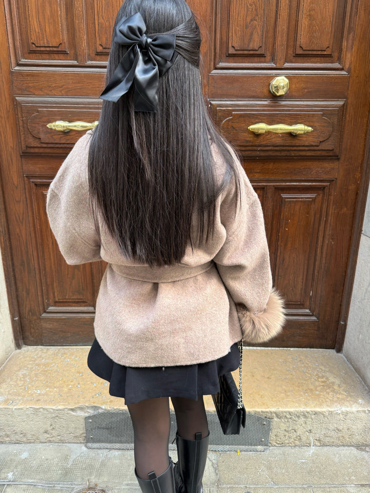 Cleo womens wool blend coat with faux fur cuffs