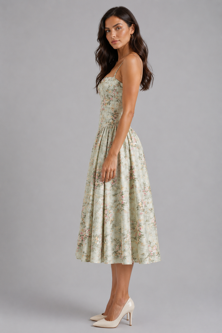 Effie | Floral Sleeveless Wedding Guest Midi Dress