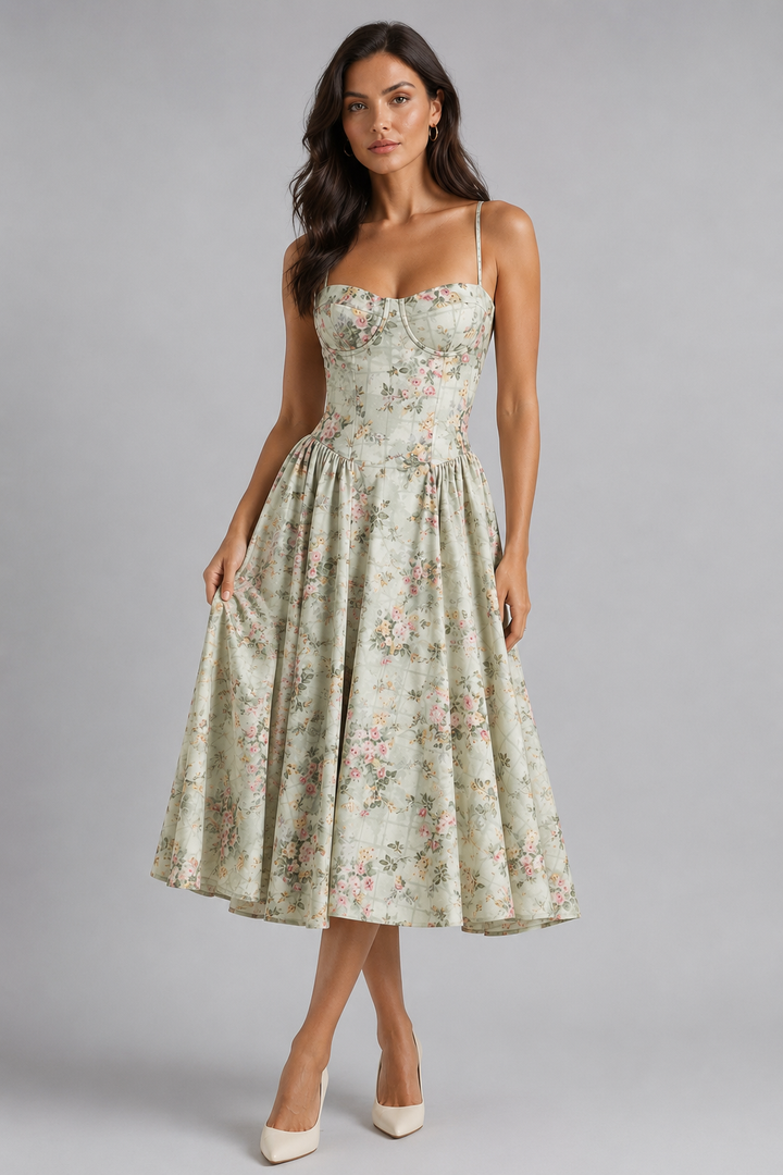 Effie | Floral Sleeveless Wedding Guest Midi Dress