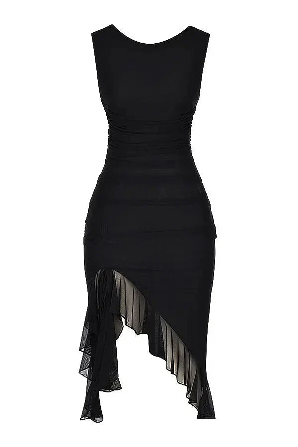 Effie | Sleeveless Cowl Neck Mesh Midi Party Dress