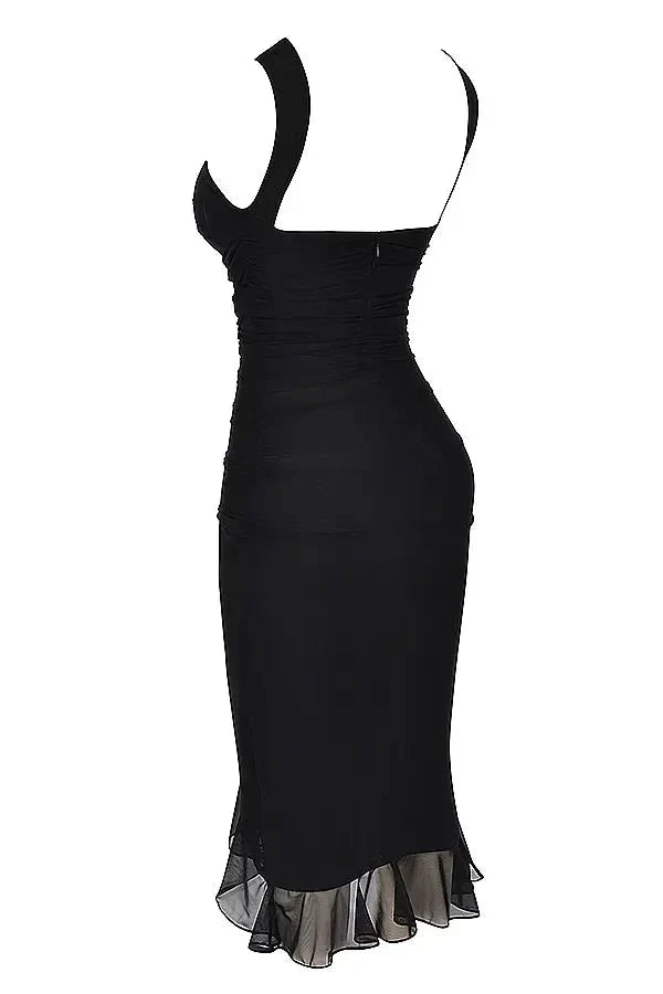 Effie | Sleeveless Cowl Neck Mesh Midi Party Dress