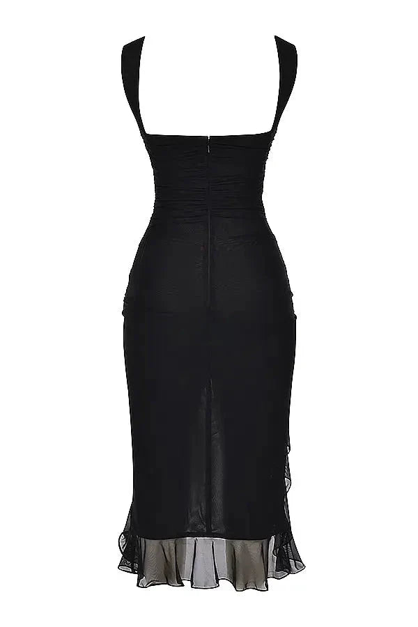 Effie | Sleeveless Cowl Neck Mesh Midi Party Dress