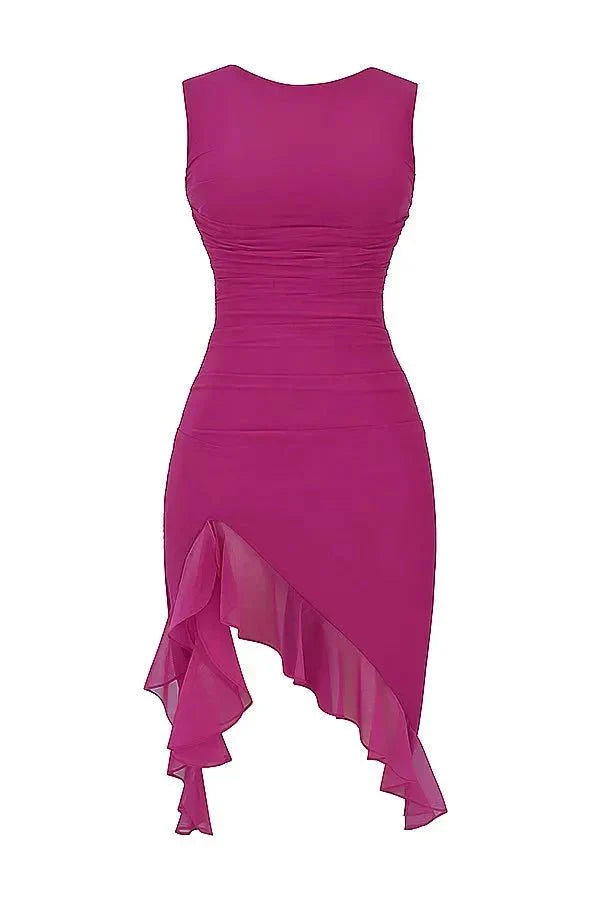Effie | Sleeveless Cowl Neck Mesh Midi Party Dress