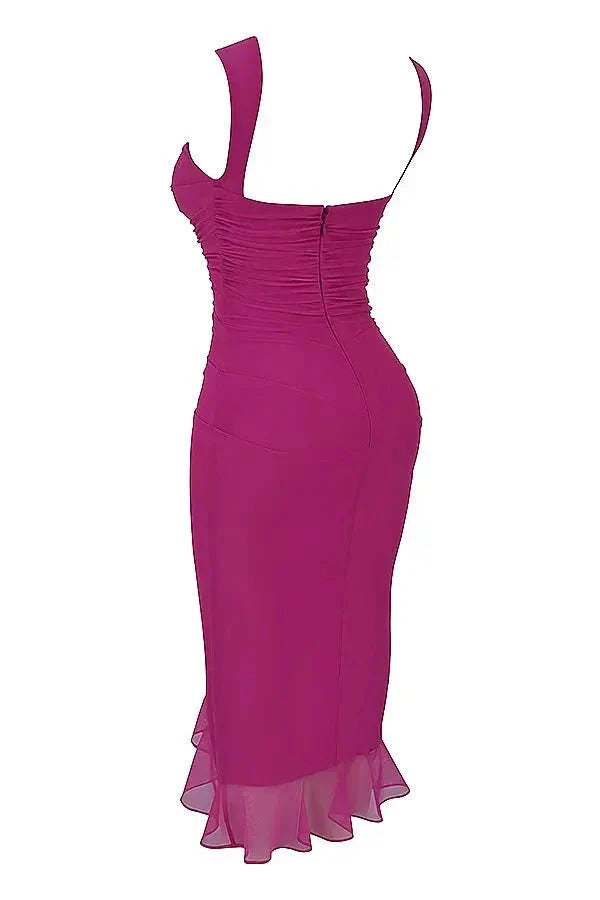 Effie | Sleeveless Cowl Neck Mesh Midi Party Dress