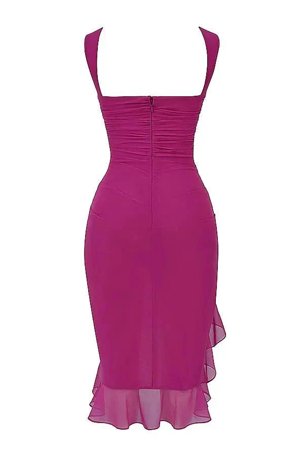 Effie | Sleeveless Cowl Neck Mesh Midi Party Dress