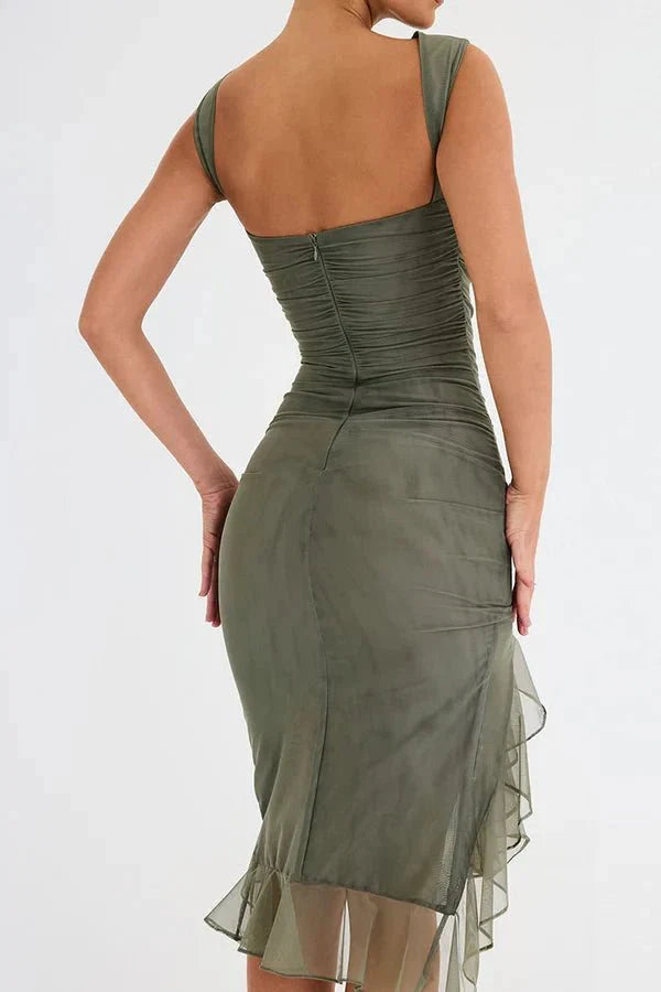 Effie | Sleeveless Cowl Neck Mesh Midi Party Dress