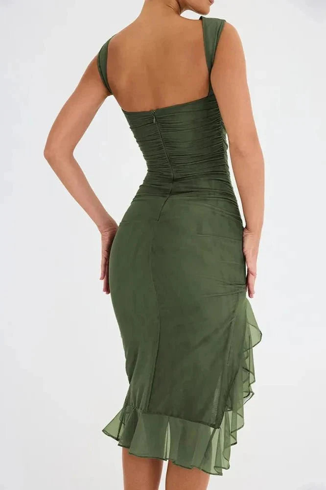 Effie | Sleeveless Cowl Neck Mesh Midi Party Dress