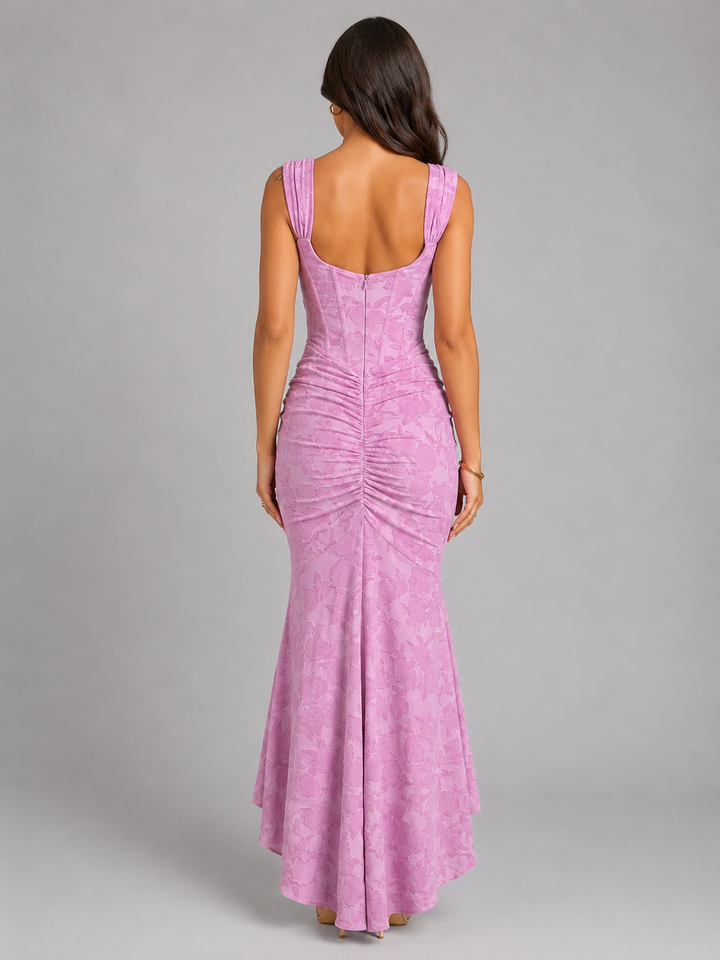 Effie | Sleeveless Wedding Guest Floral Corset Maxi Dress