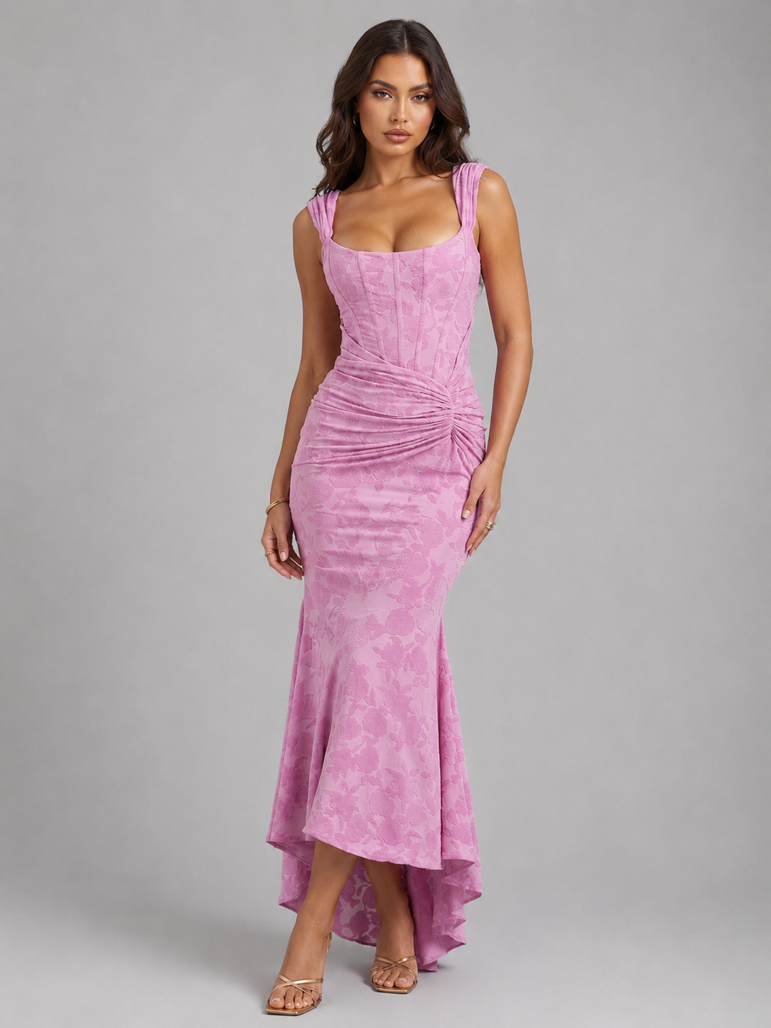 Effie | Sleeveless Wedding Guest Floral Corset Maxi Dress