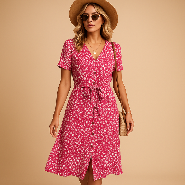 Effie | Wedding Guest Floral Wrap Midi Dress Short Sleeve
