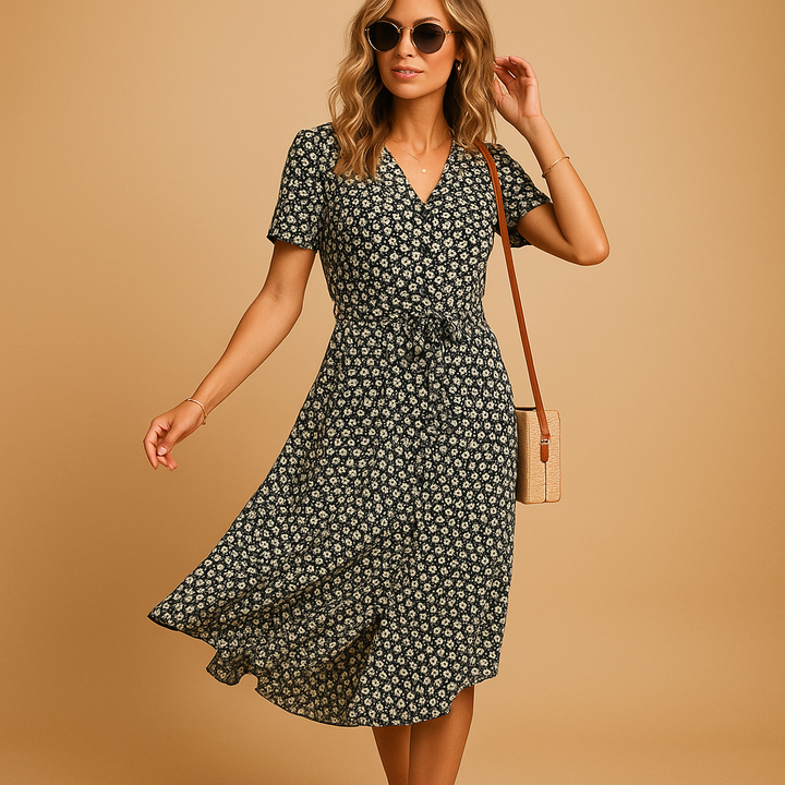 Effie | Wedding Guest Floral Wrap Midi Dress Short Sleeve