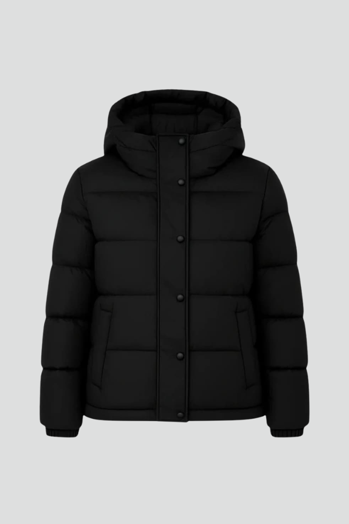 Effie | Womens Black Hooded Fitted Puffer Jacket