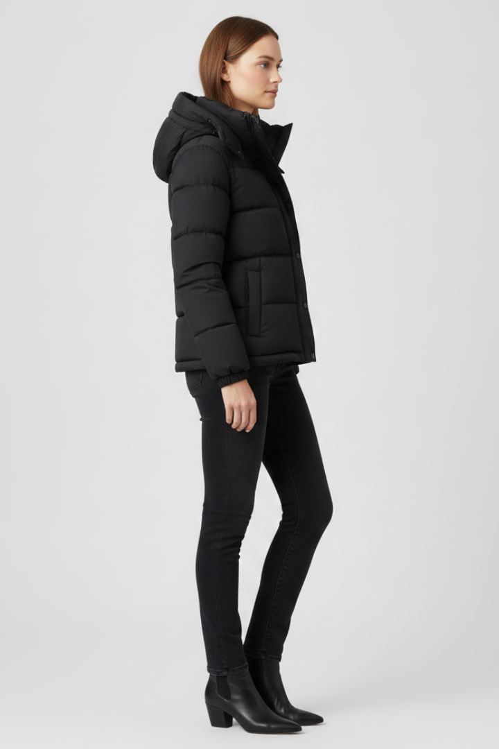 Effie | Womens Black Hooded Fitted Puffer Jacket