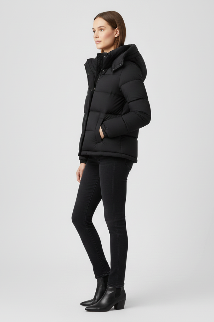 Effie | Womens Black Hooded Fitted Puffer Jacket