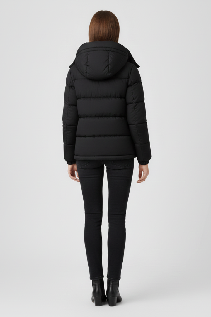 Effie | Womens Black Hooded Fitted Puffer Jacket
