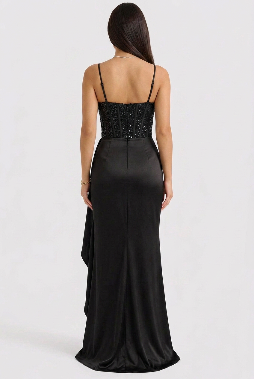 Evie | Embellished Evening Draped Maxi Dress