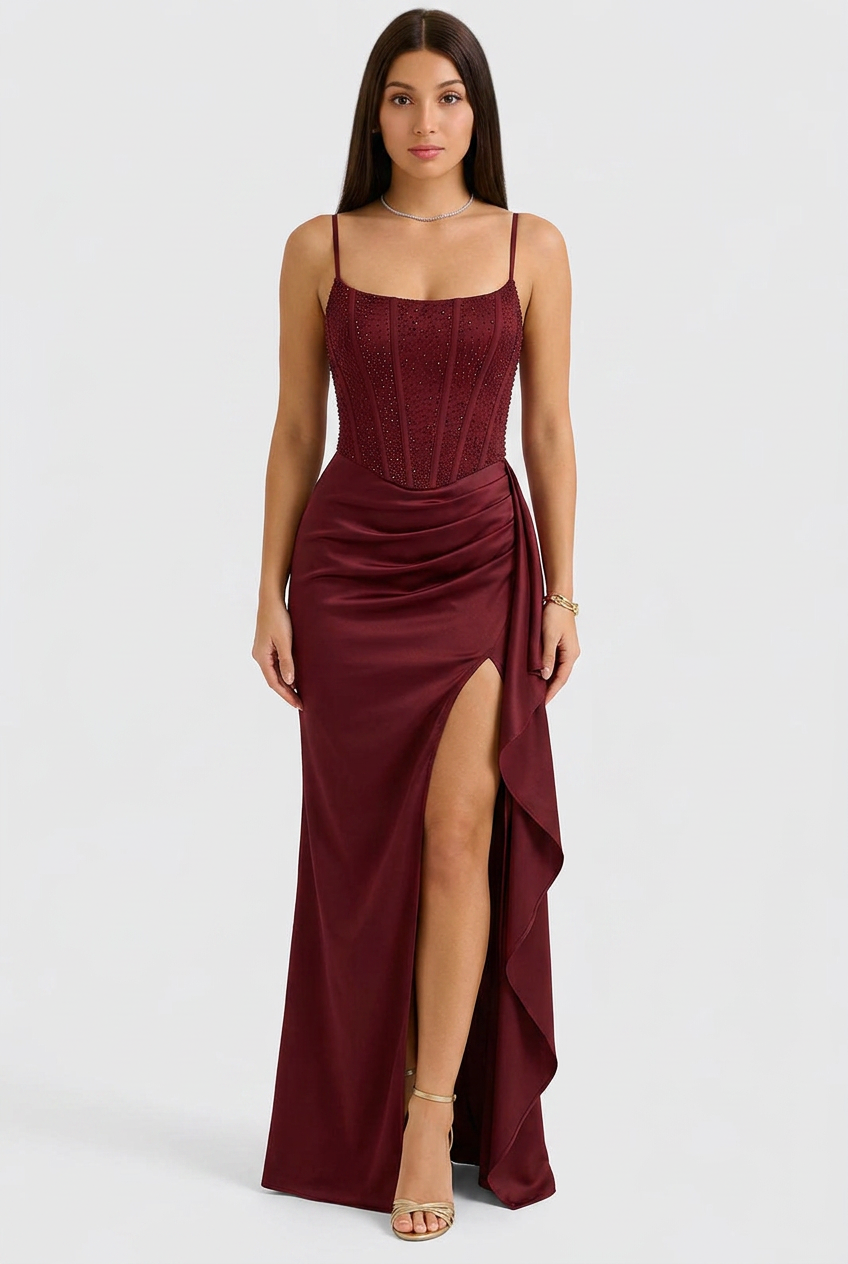 Evie | Embellished Evening Draped Maxi Dress
