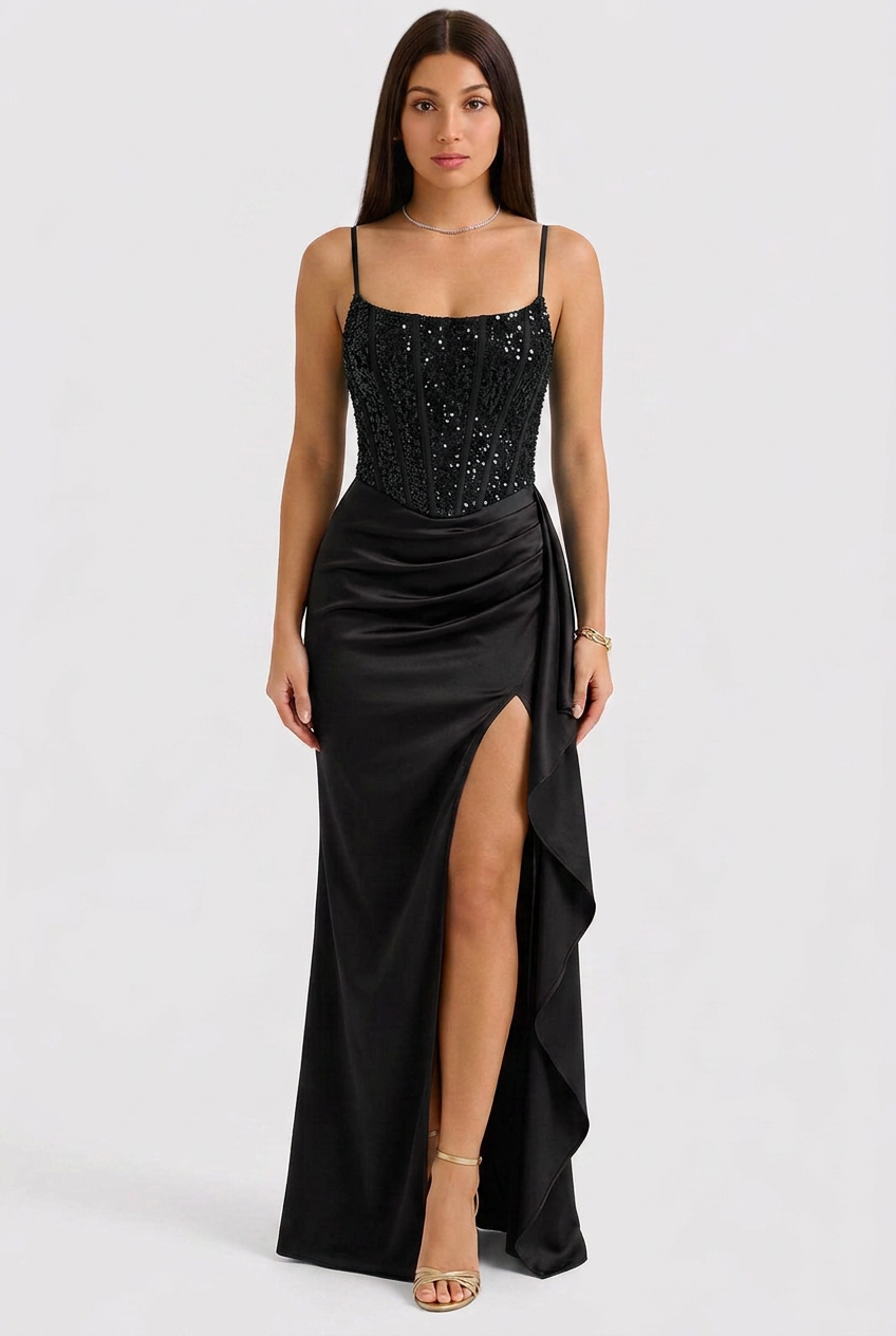 Evie | Embellished Evening Draped Maxi Dress