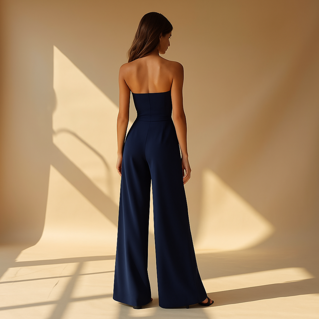 Elsie | Dressy Strapless Wide Leg Wedding Party Jumpsuit