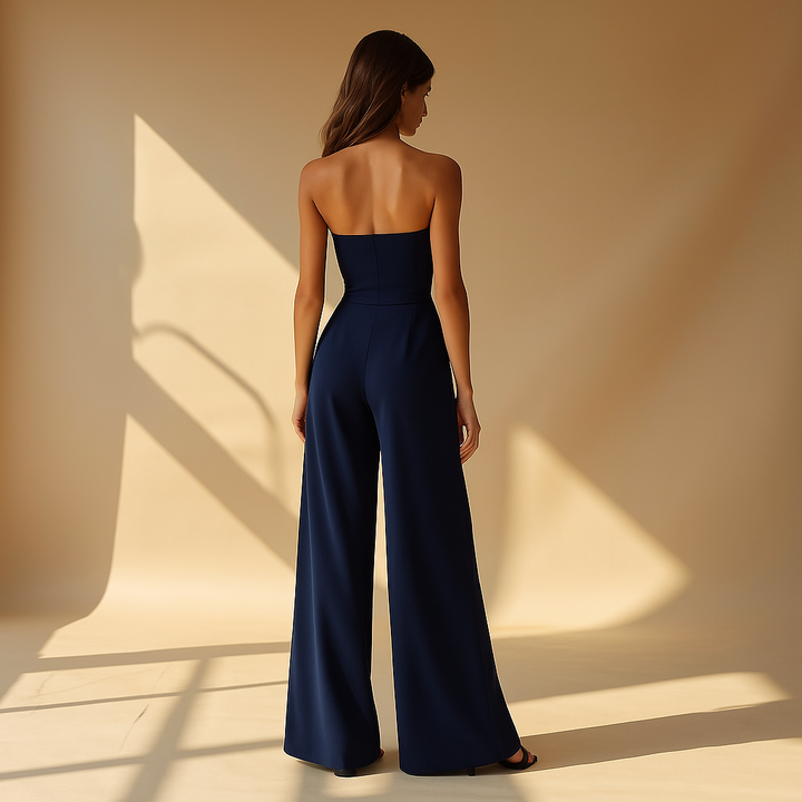 Elsie | Dressy Strapless Wide Leg Wedding Party Jumpsuit