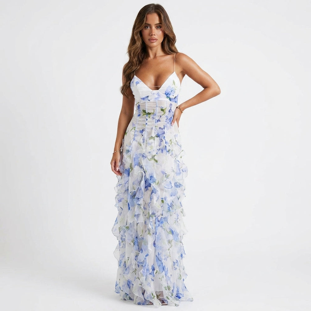 Elsie | Wedding Guest Floral White Maxi Dress