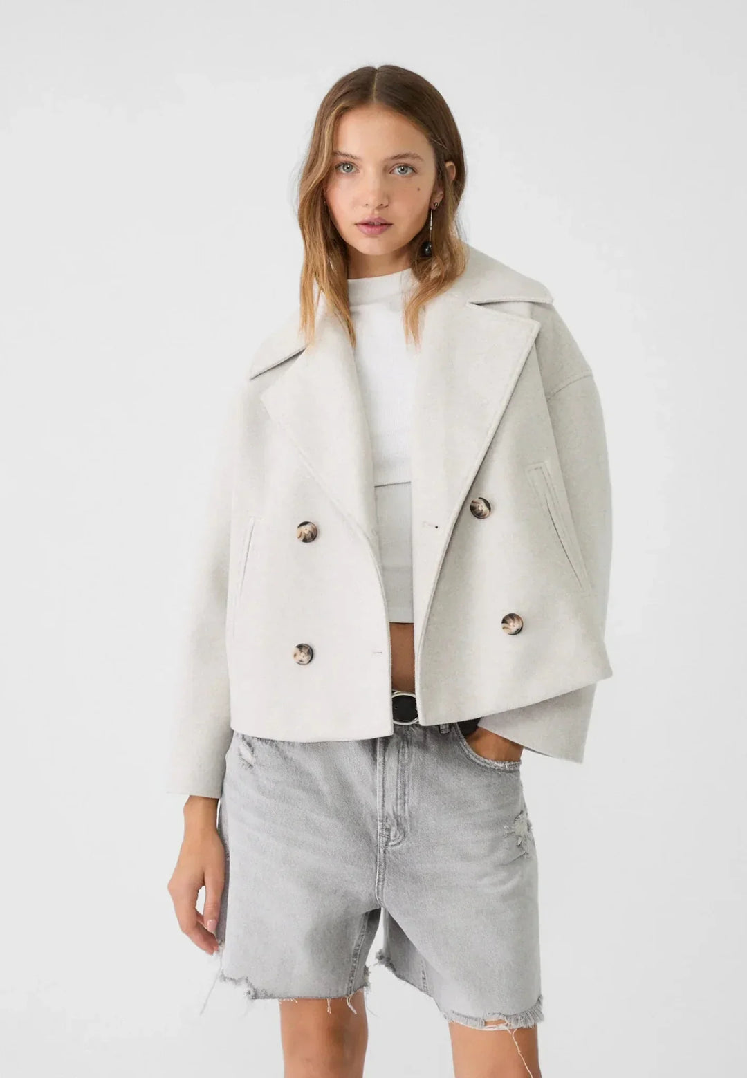 Elsie | Womens Oversized Cropped Double Breasted Pea Coat