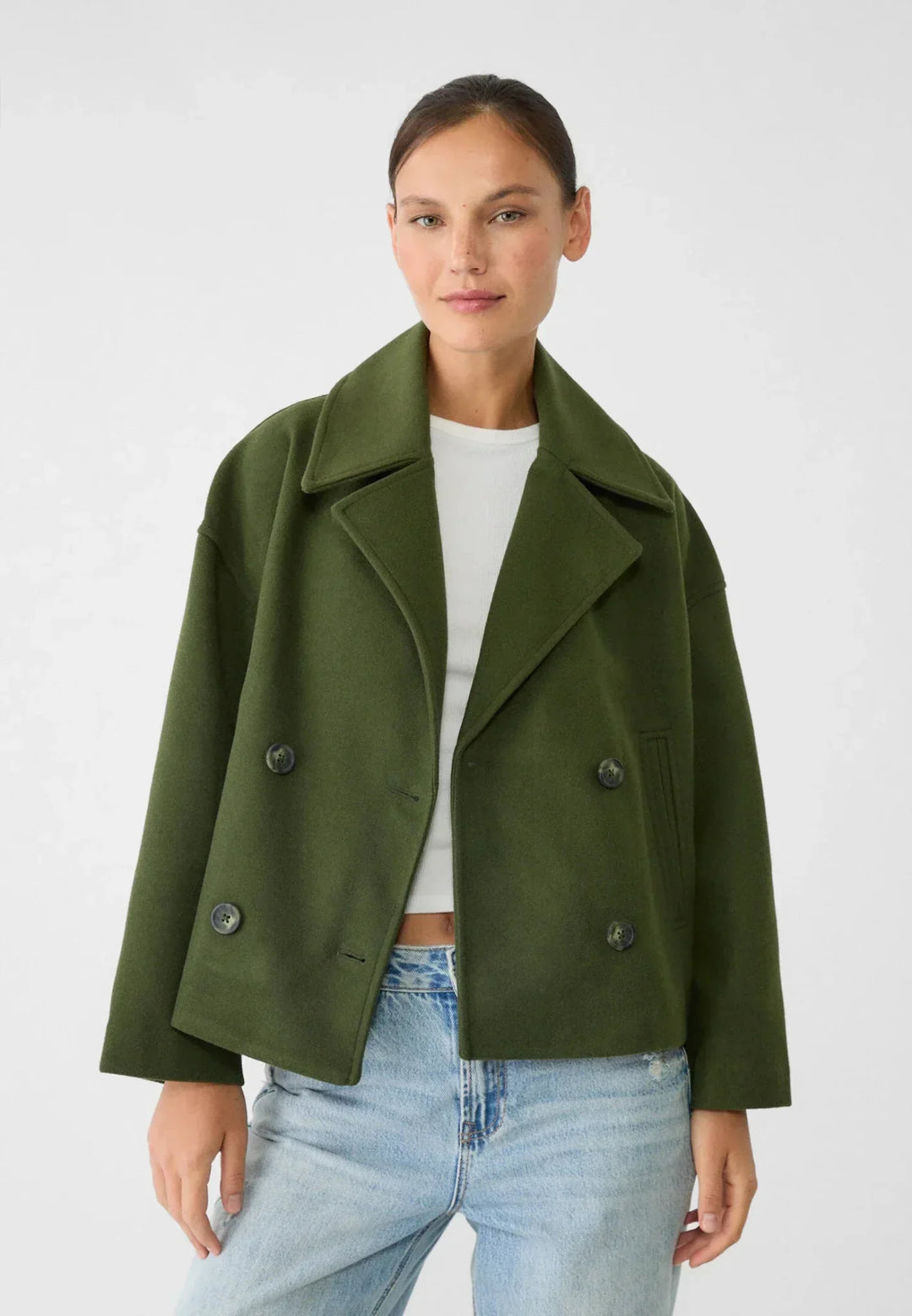 Elsie | Womens Oversized Cropped Double Breasted Pea Coat
