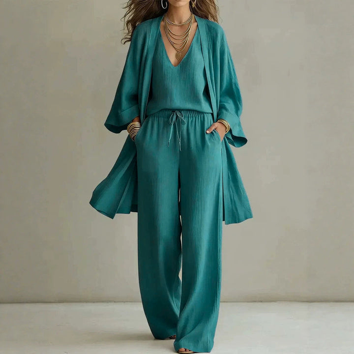 Elsie | Womens Wide Leg Trousers Linen Lounge Set