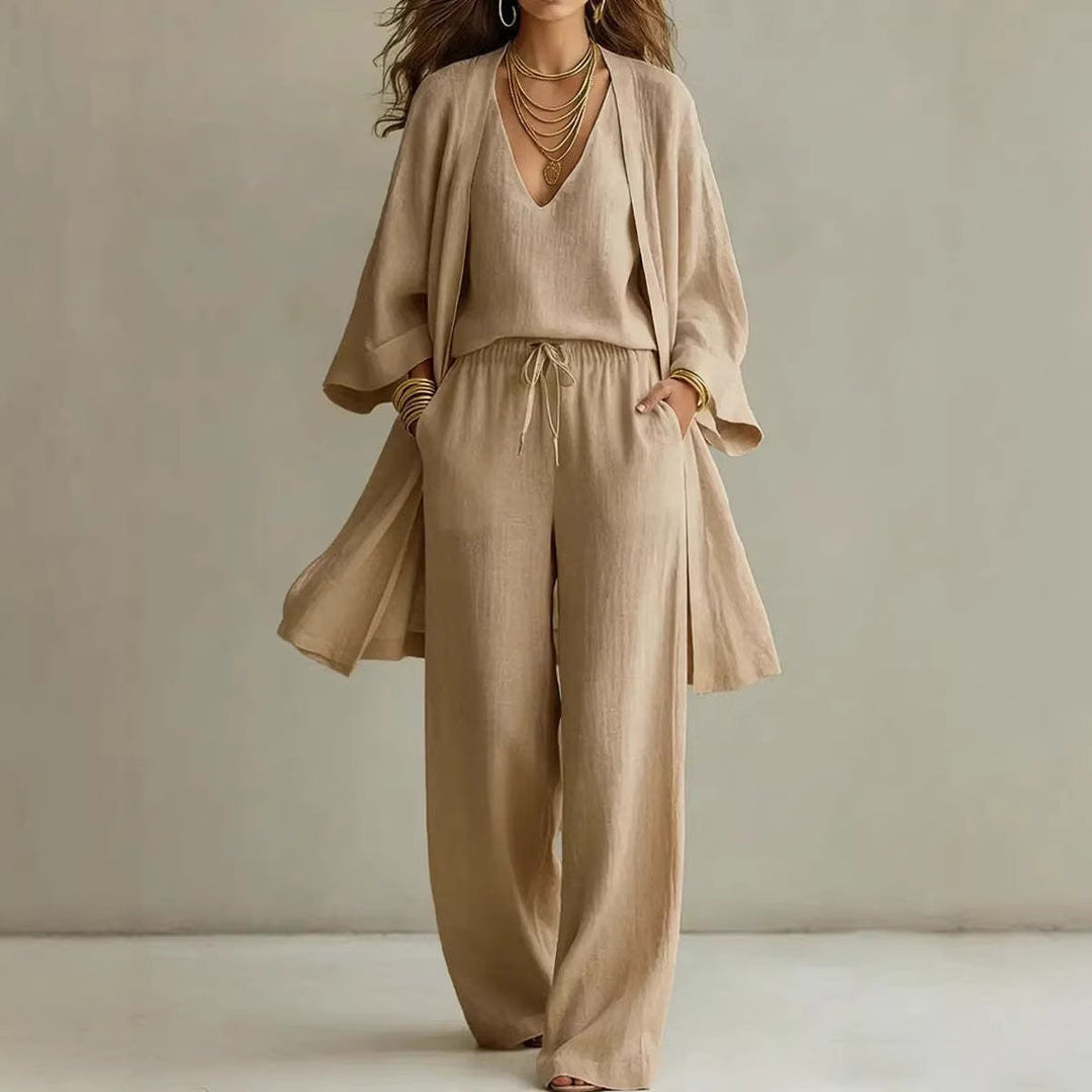 Elsie | Womens Wide Leg Trousers Linen Lounge Set