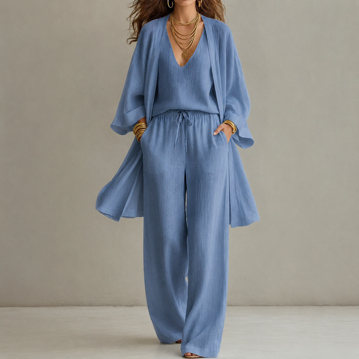 Elsie | Womens Wide Leg Trousers Linen Lounge Set