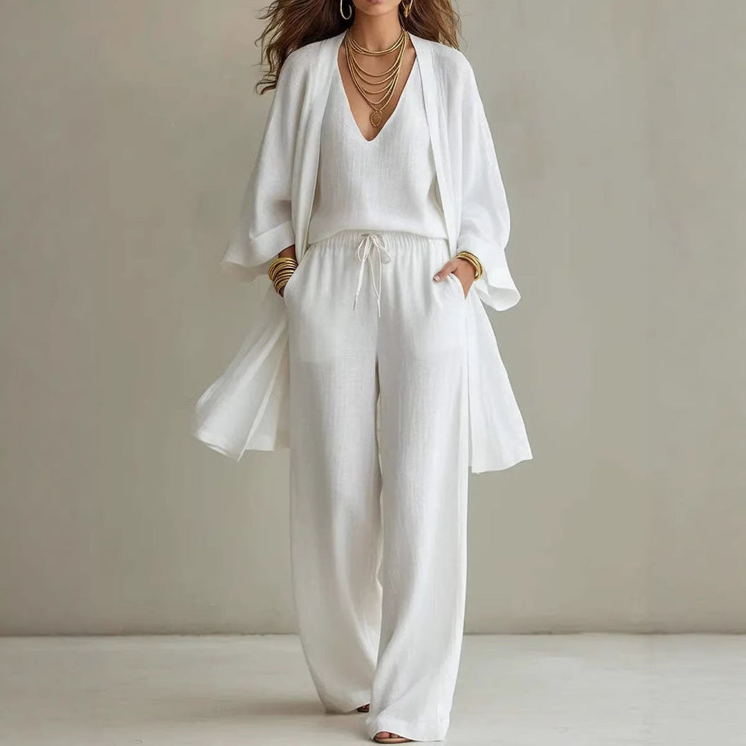Elsie | Womens Wide Leg Trousers Linen Lounge Set