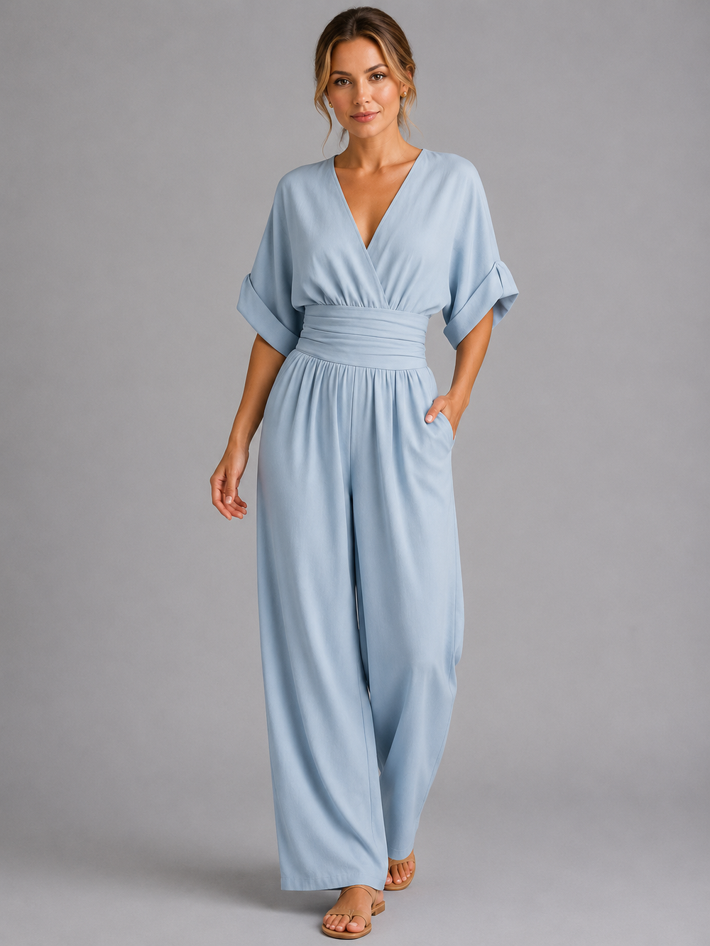 Evie | Dressy Wedding Party Wear Wide Leg Wrap Jumpsuit