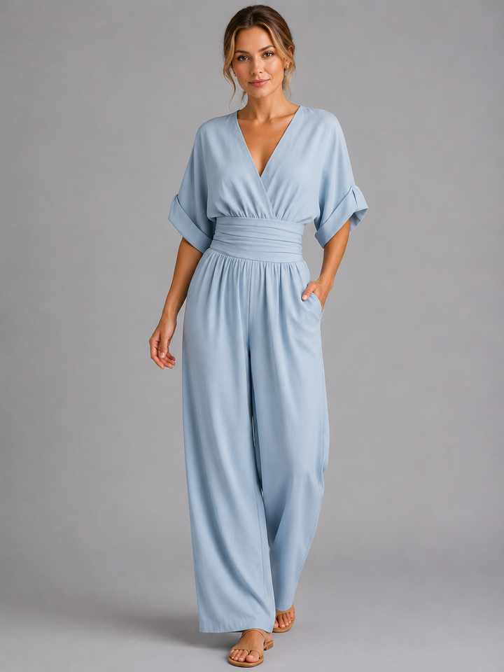 Evie | Dressy Wedding Party Wear Wide Leg Wrap Jumpsuit