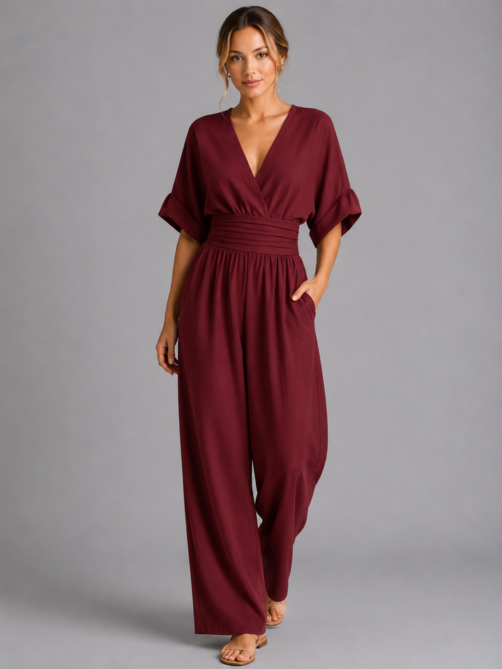 Evie | Dressy Wedding Party Wear Wide Leg Wrap Jumpsuit