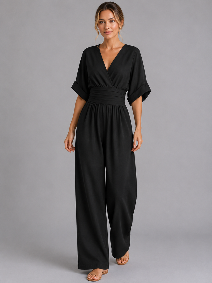 Evie | Dressy Wedding Party Wear Wide Leg Wrap Jumpsuit