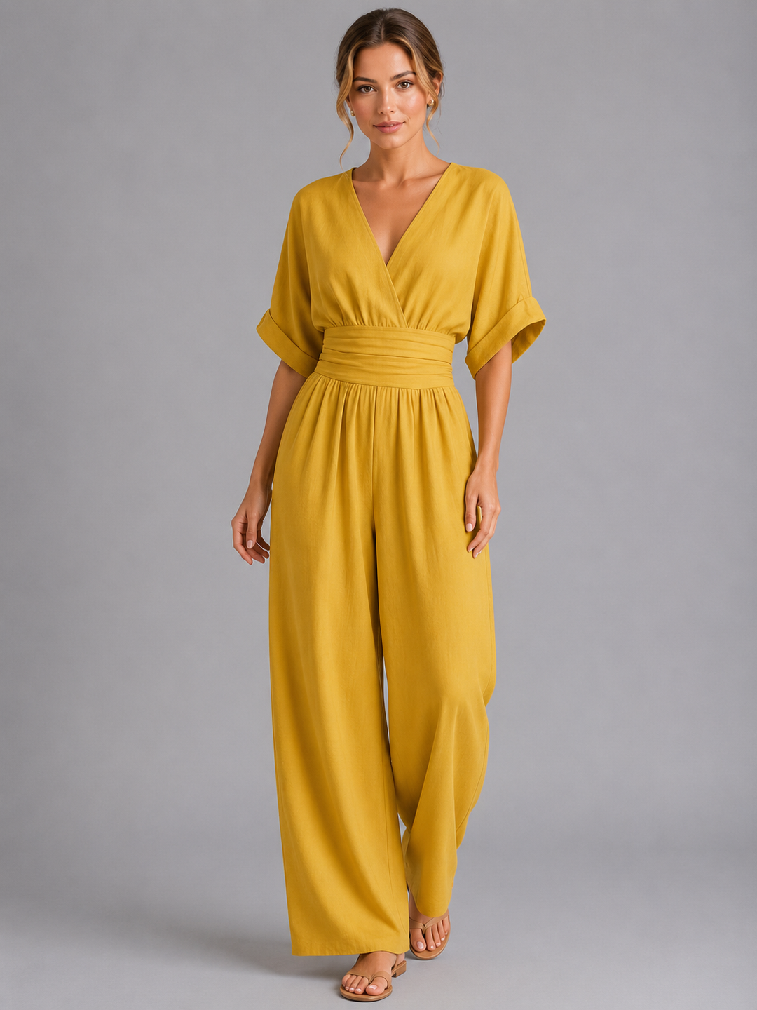 Evie | Dressy Wedding Party Wear Wide Leg Wrap Jumpsuit