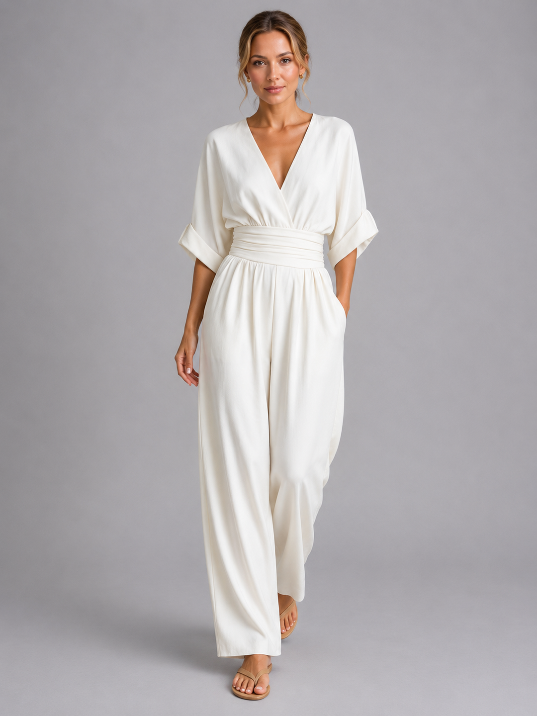 Evie | Dressy Wedding Party Wear Wide Leg Wrap Jumpsuit