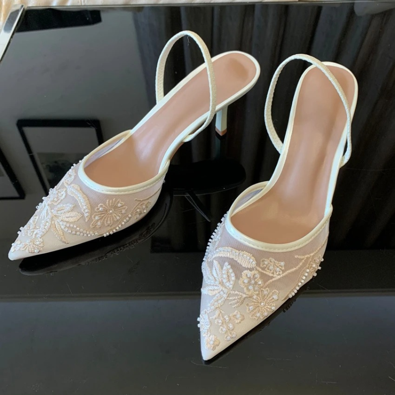 Evie | Floral Mesh Pointed Toe Slingback Kitten Heels